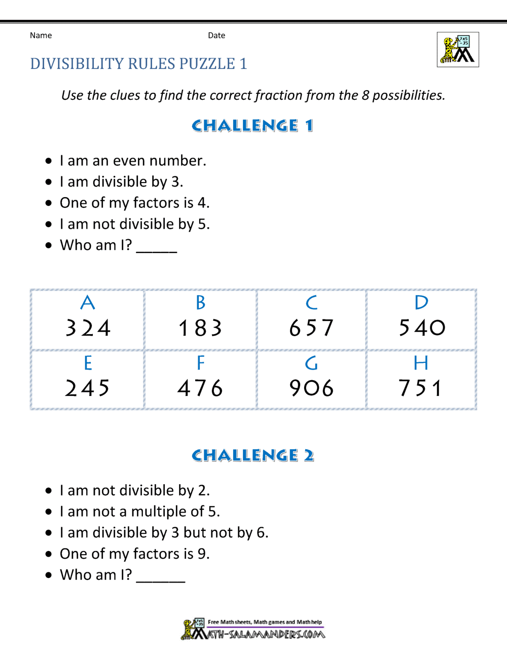 Divisibility Rules Worksheets