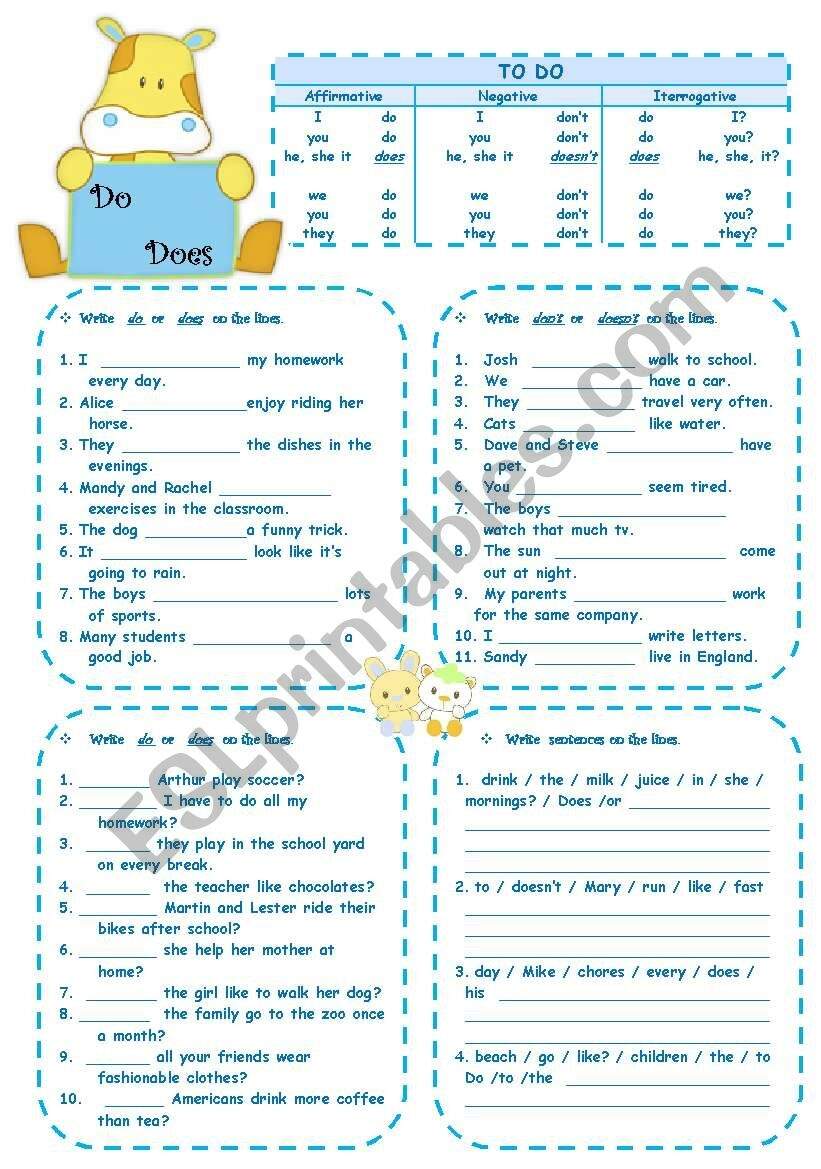 DO And Does Affirmative Negative Interrogative ESL Worksheet By Blizzard1