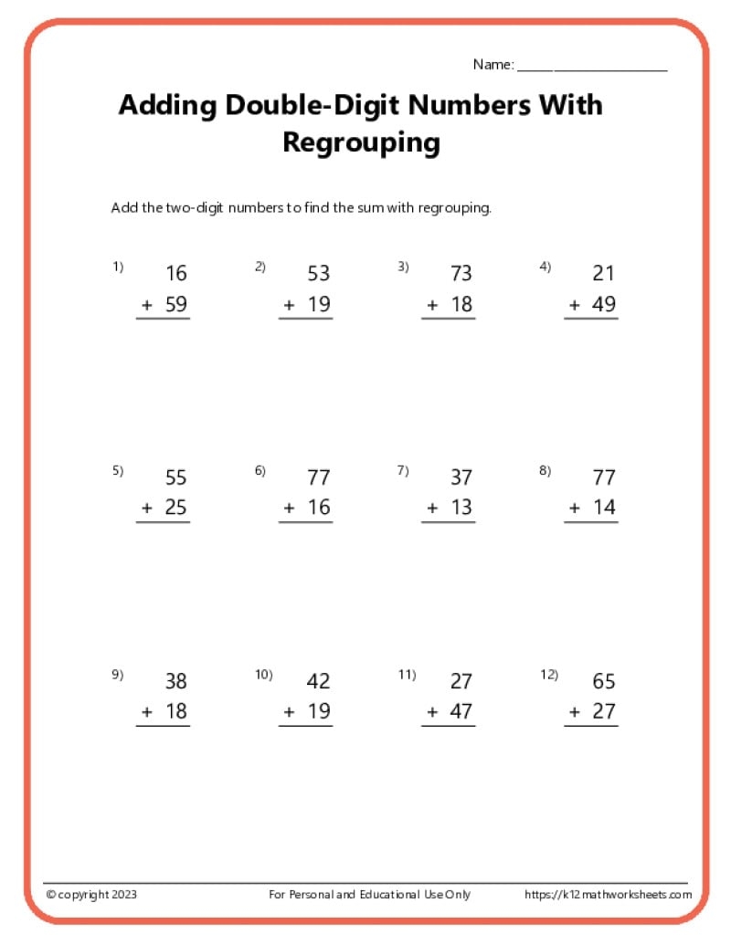 Two Digit Addition Worksheets Printable 2 Digit Problems Free Printables Lettering SVG Files Tools Apps