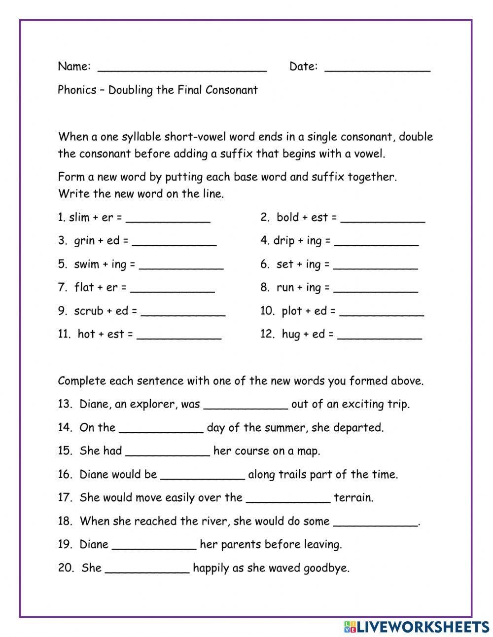 Doubling The Final Consonants Worksheet Worksheets Library Doubling The Final Consonants Worksheet Worksheets Library