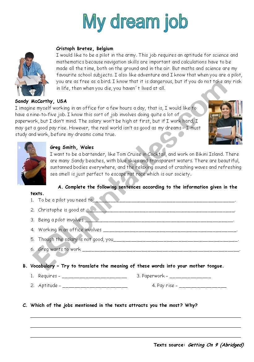 MY DREAM JOB CREATIVE WRITING TEMPLATE ESL Worksheet By JessSA