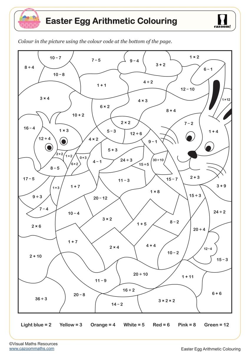 Easter Egg Arithmetic Colouring Worksheet Fun And Engaging Year 2 And 3 Easter Worksheet
