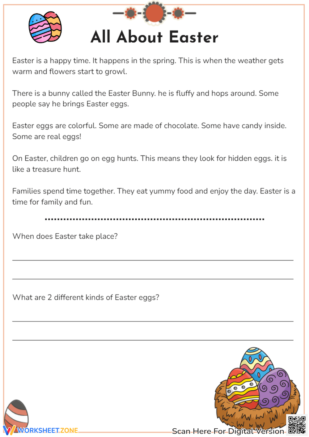 Easter Reading Comprehension Worksheets Worksheets Printable Easter Reading Comprehension Worksheets Worksheets Printable