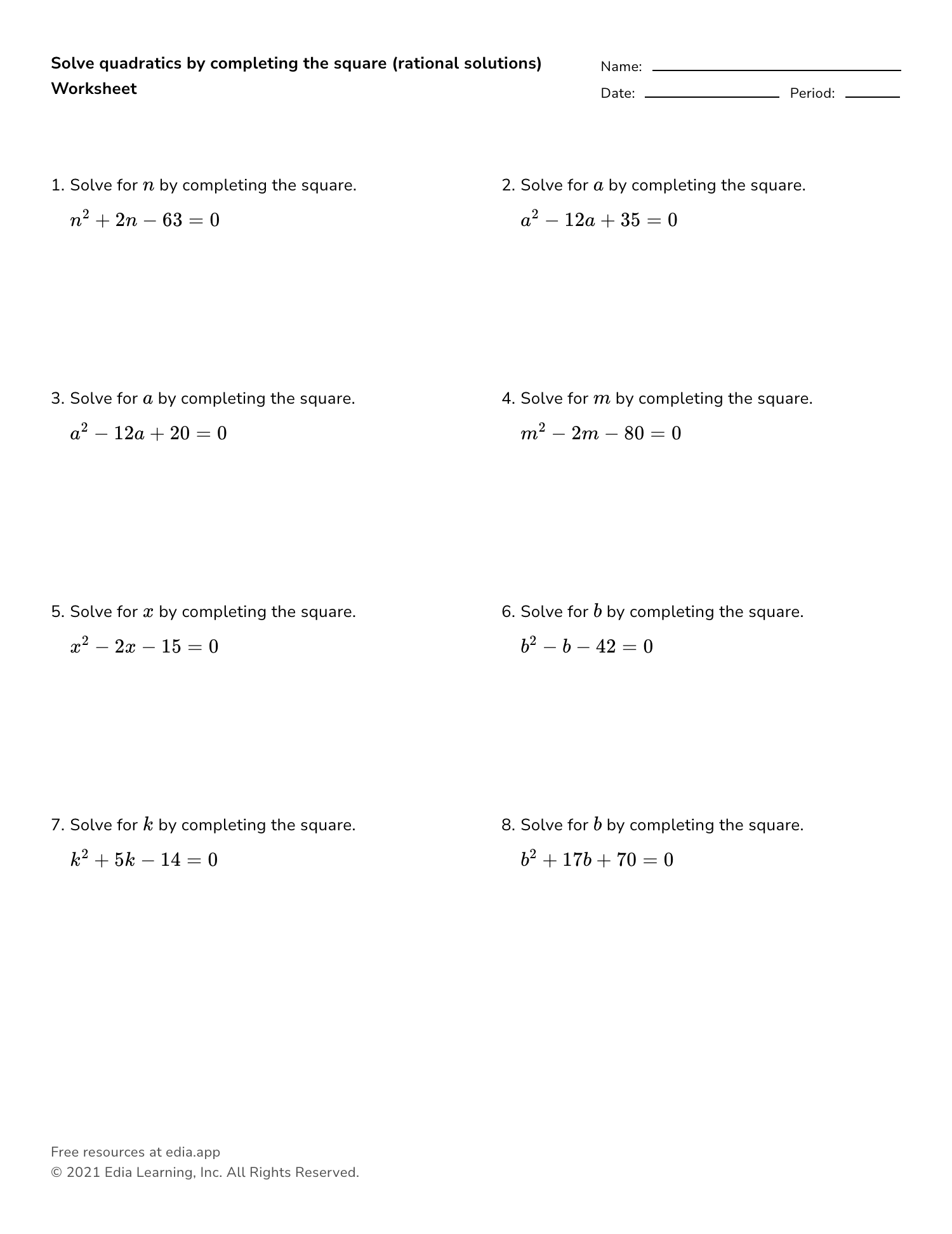 Solving Quadratic Equations C By Quadratic Formula Worksheet PDF Printable Algebra Worksheet Cazoom Math