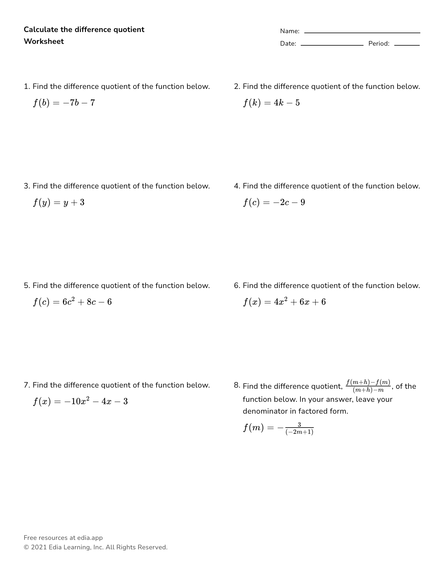 Matching Calculus Worksheet WordMint