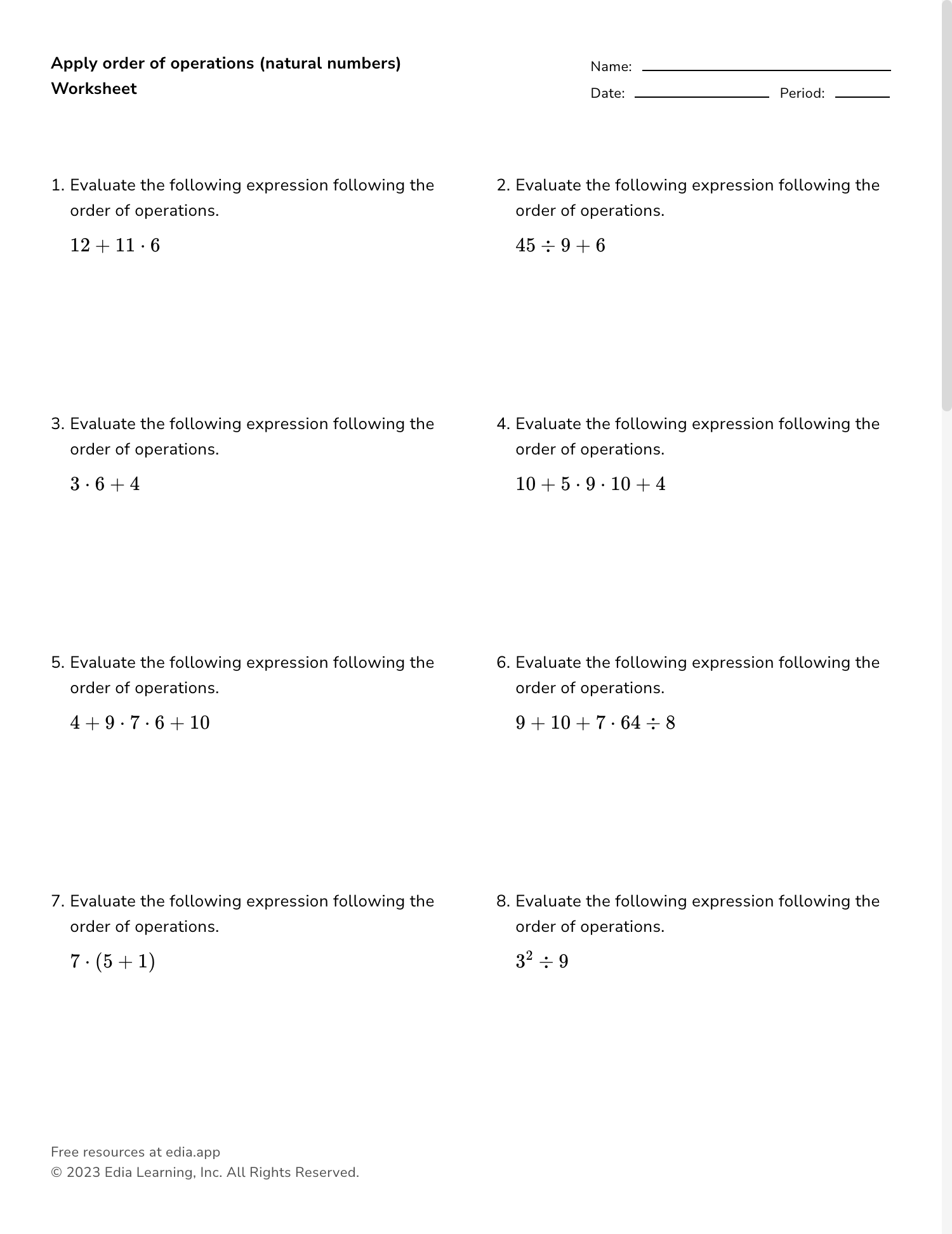 Comparing And Ordering Whole Numbers Worksheets