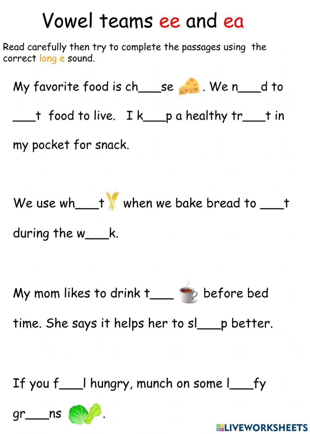 EE And EA Worksheet Practice Sheets For Mastering Vowel Digraphs