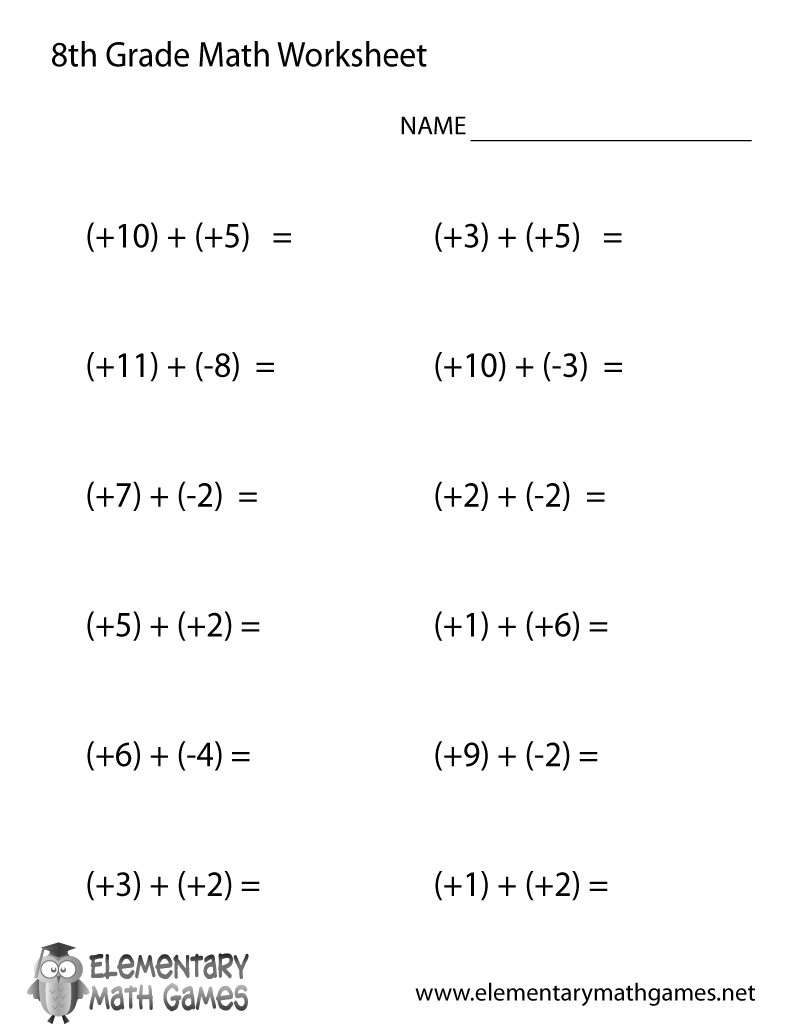 Eighth Grade Addition Worksheet Grade 8 Math Worksheets