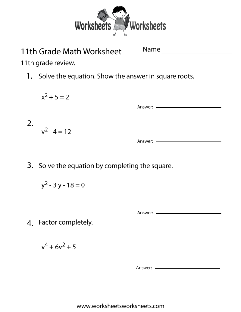 11th Grade Math Review Worksheet Worksheets Worksheets