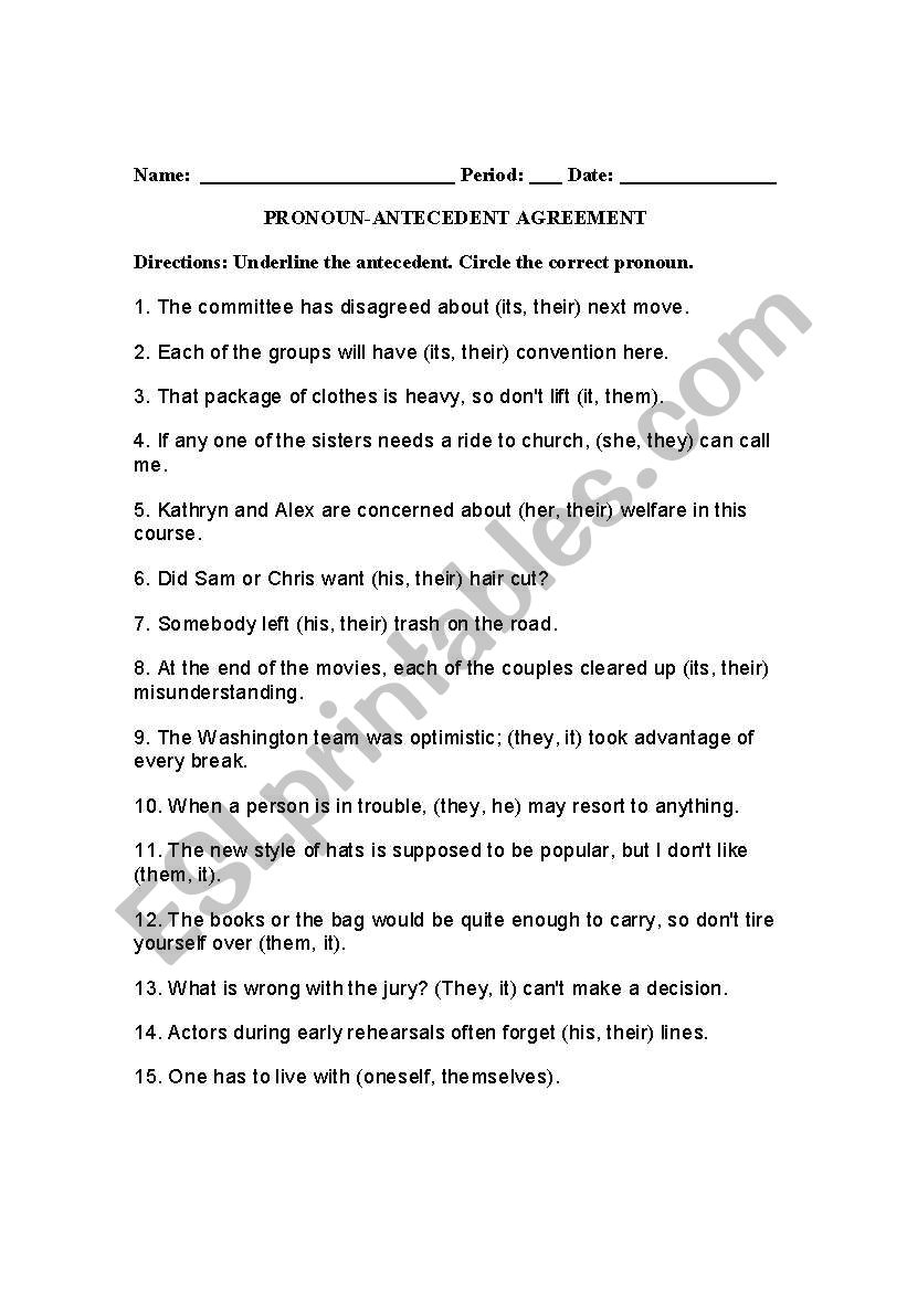 English Worksheets Pronoun Antecedent Agreement Worksheets Library English Worksheets Pronoun Antecedent Agreement Worksheets Library
