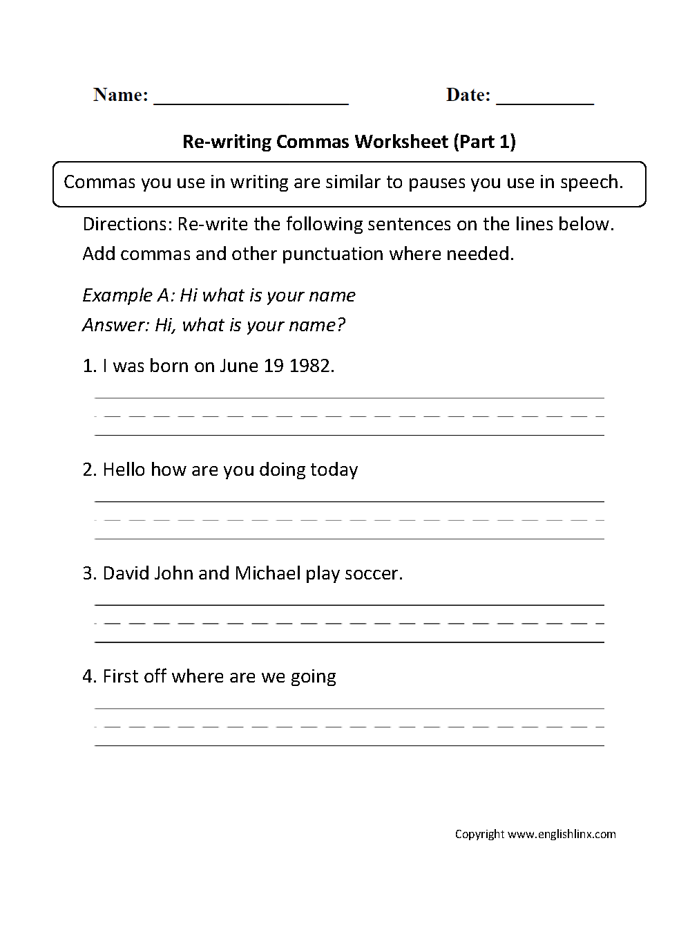 Englishlinx Commas Worksheets Englishlinx Commas Worksheets