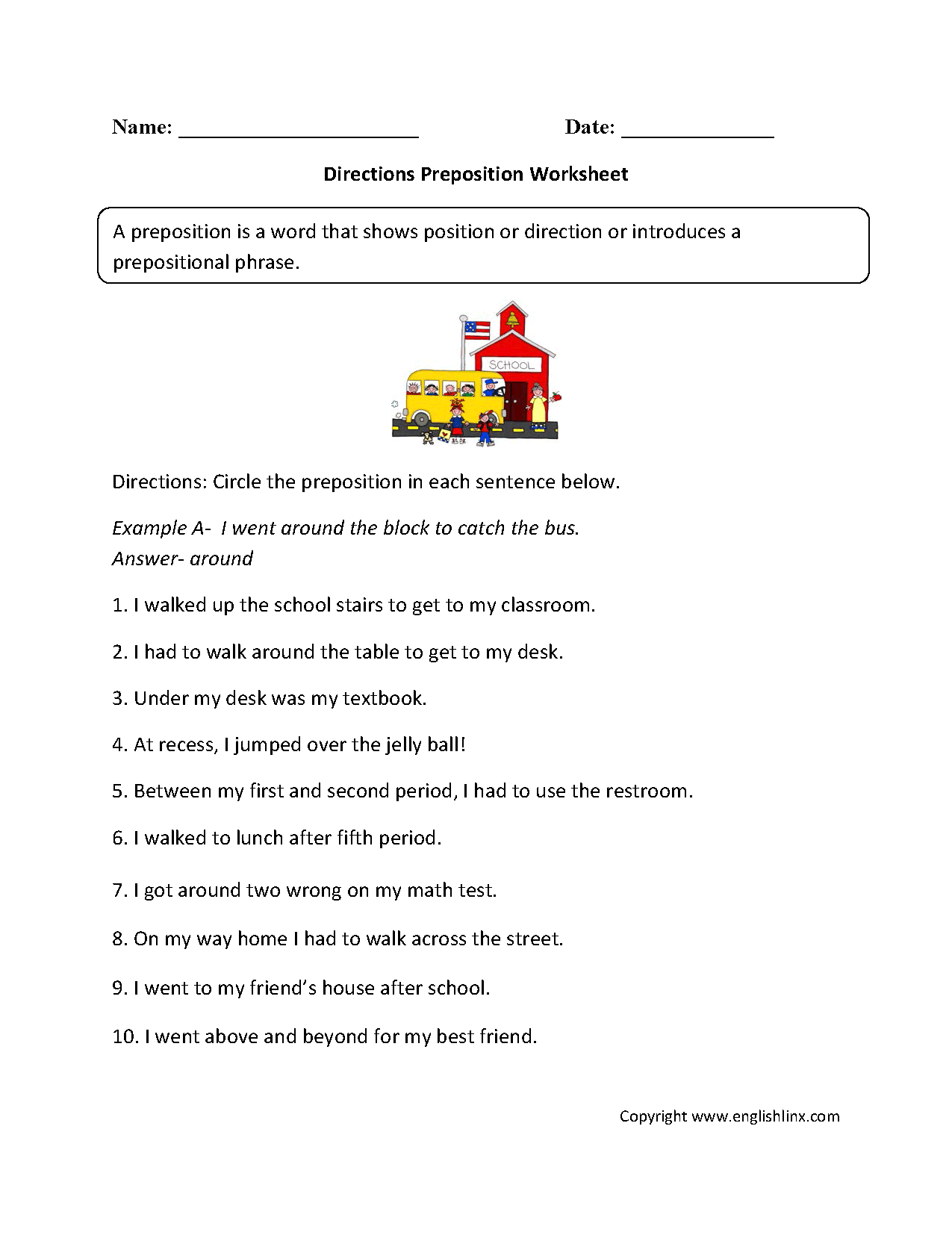 Englishlinx Prepositions Worksheets Englishlinx Prepositions Worksheets