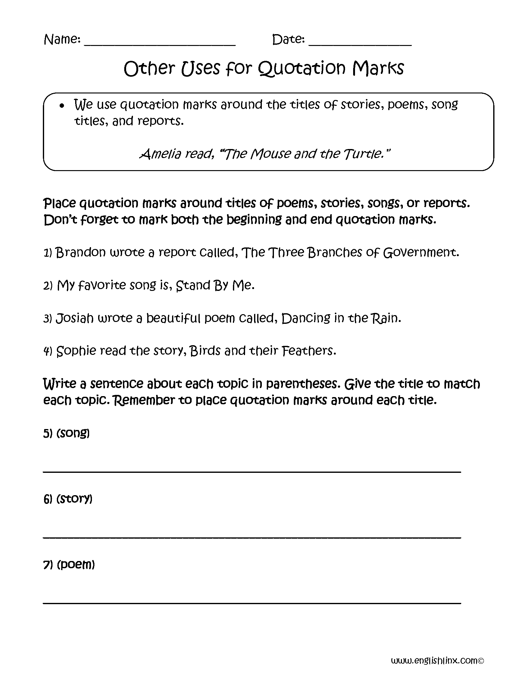 Englishlinx Quotation Marks Worksheets Englishlinx Quotation Marks Worksheets