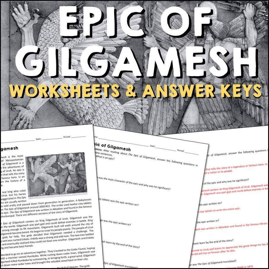 Epic Of Gilgamesh Reading Practice Worksheets Social Studies Educational Homeschool Activities For Kids Literacy Printable Digital Pages Etsy