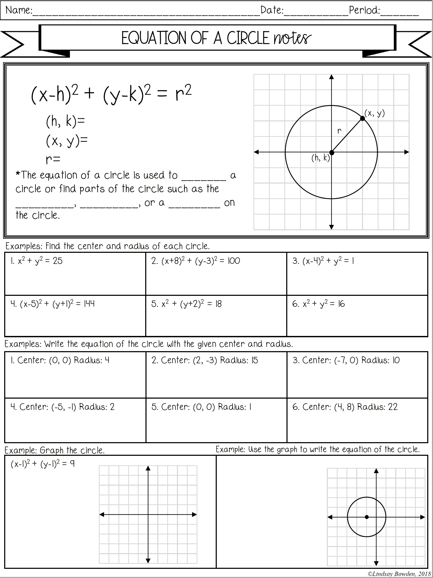 Equation Of A Circle Notes And Worksheets Lindsay Bowden Worksheets Library