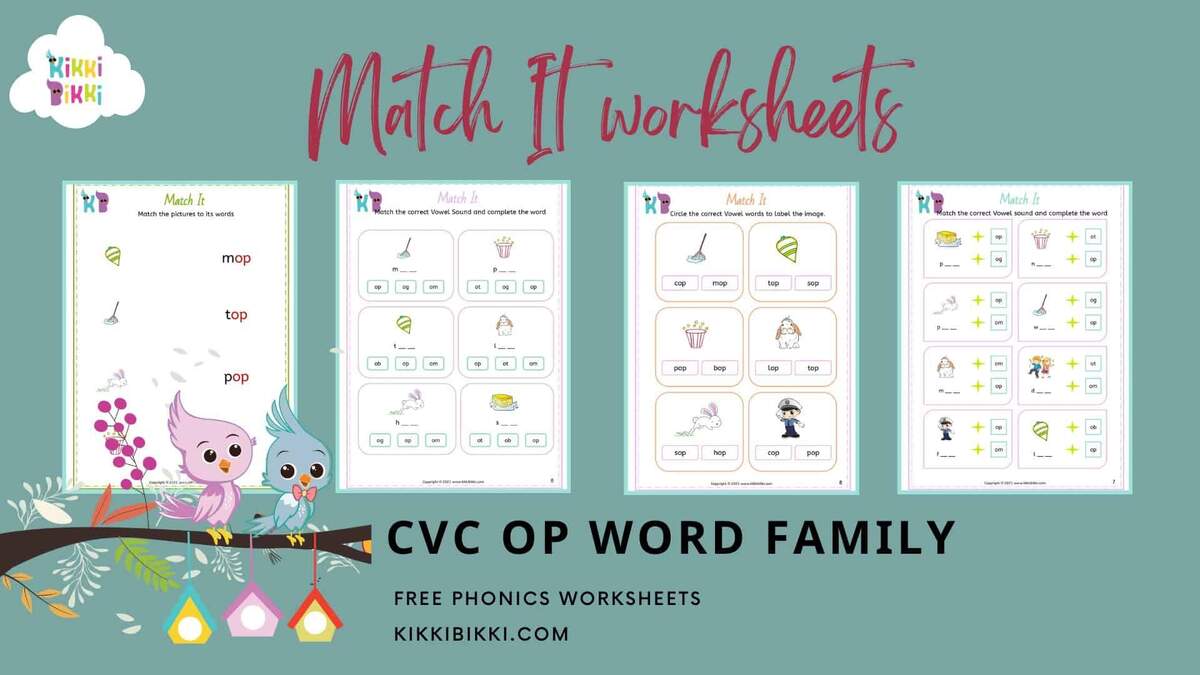 Exploring Phonics CVC OP Word Family Match And Write CVC Worksheets CVC Words For Kindergarten Word Family Worksheets CVC Words With Pictures MegaWorkbook