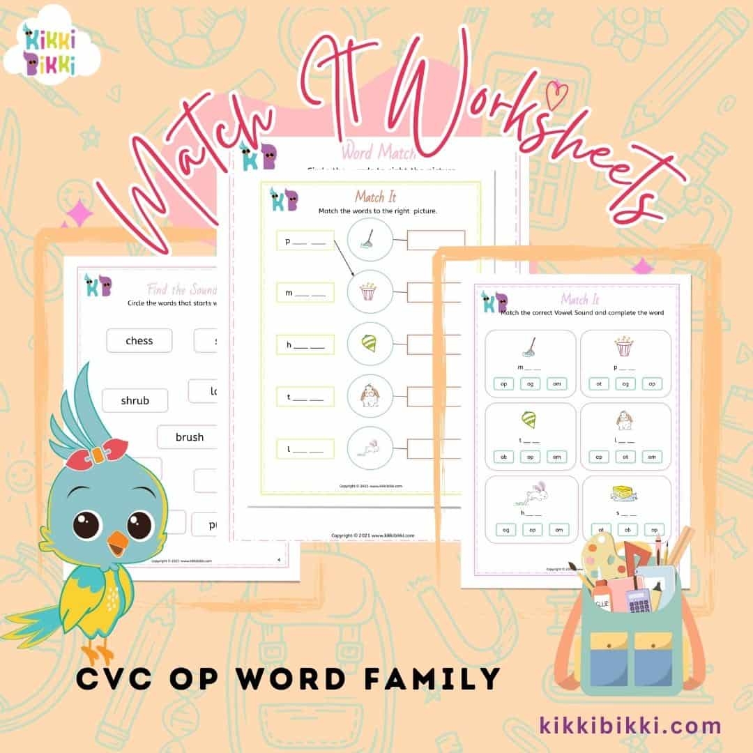 Exploring Phonics CVC OP Word Family Match And Write