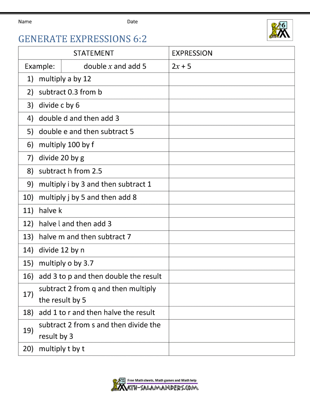 Expressions And Equations 6th Grade Expressions And Equations 6th Grade