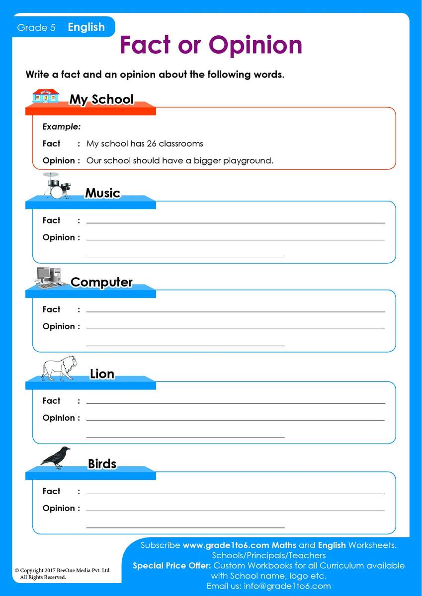 Fact And Opinion Worksheets Grade1to6 Fact And Opinion Worksheets Grade1to6