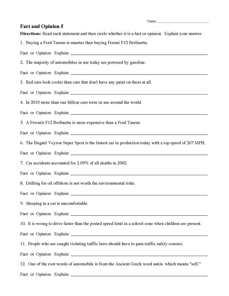 Fact And Opinion Worksheets Reading Comprehension Reading Worksheets Fact And Opinion Worksheets