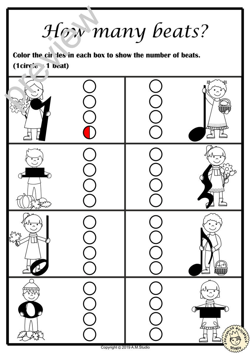 Fall Music Rhythm Worksheets For Beginners