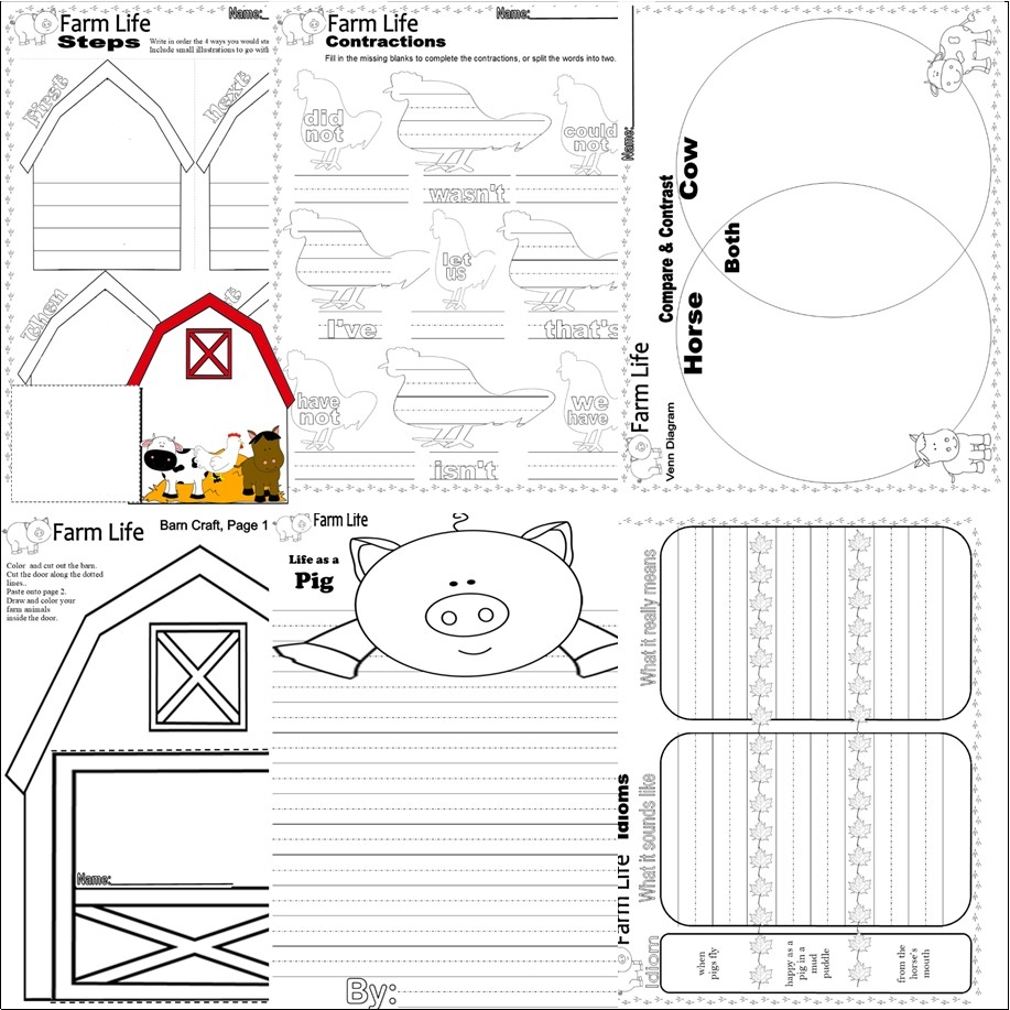 Farm Animals Theme NO PREP Worksheets Writing Craft Activities Math ELA Farmer Classful