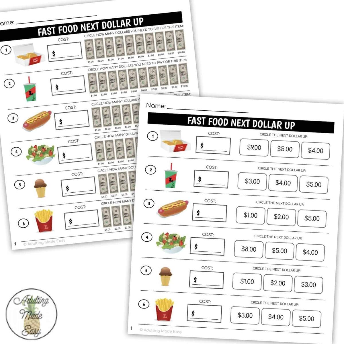 Fast Food Restaurant Menu Next Dollar Up Worksheets Fast Food Restaurant Menu Next Dollar Up Worksheets