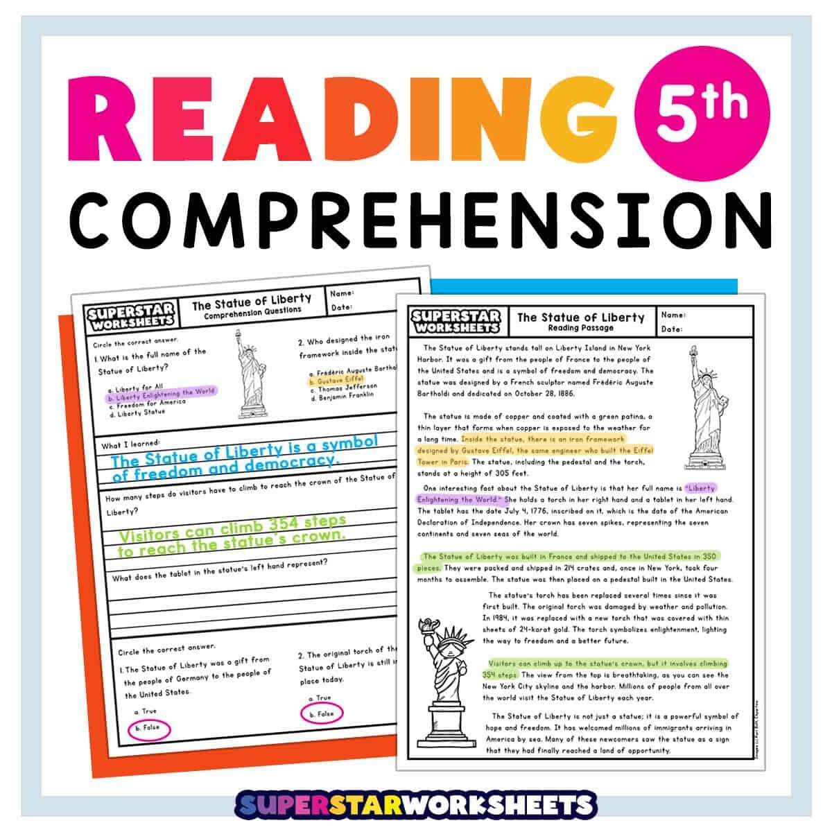 Fifth Grade Reading Comprehension Superstar Worksheets Fifth Grade Reading Worksheets Improve Fluency Vocabulary