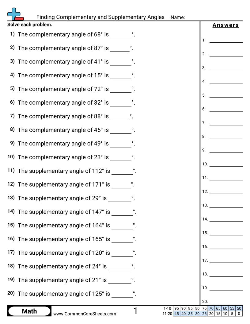 Finding Complementary And Supplementary Angles Worksheet Download Finding Complementary And Supplementary Angles Worksheet Download