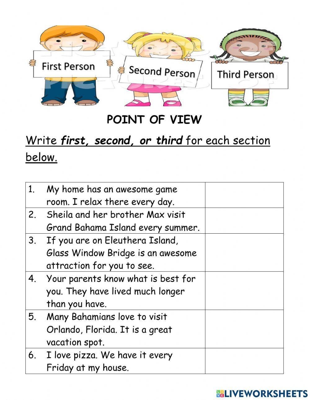 First And Third Person Point Of View Worksheet Practice Exercises And Examples First And Third Person Point Of View Worksheet Practice Exercises And Examples