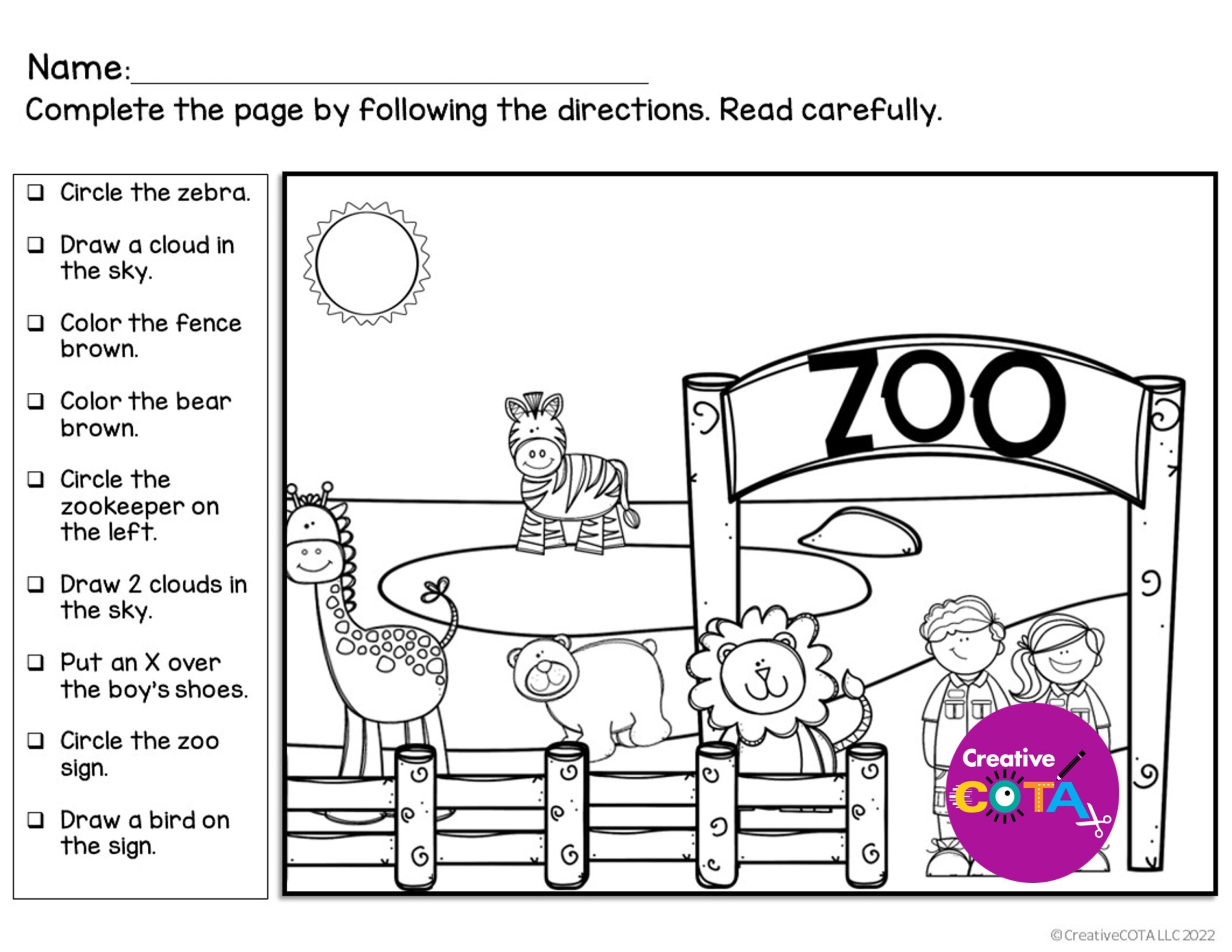 Following Directions Coloring Activity For Listening Comprehension Skills Classful