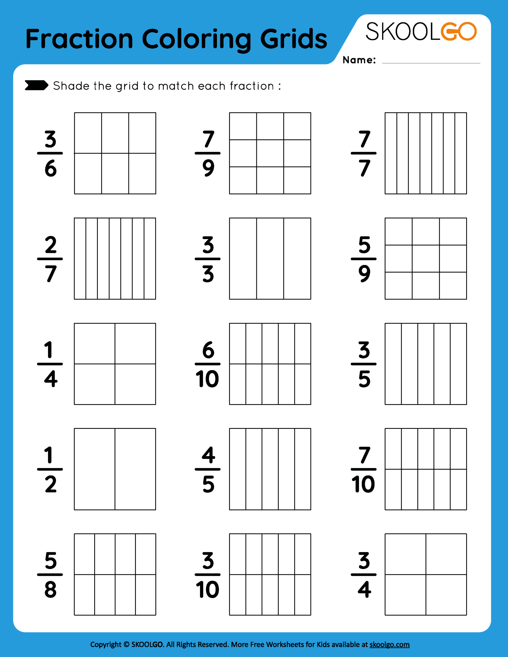 Fraction Coloring Grids Free Worksheet For Kids SKOOLGO Fraction Coloring Grids Free Worksheet For Kids SKOOLGO
