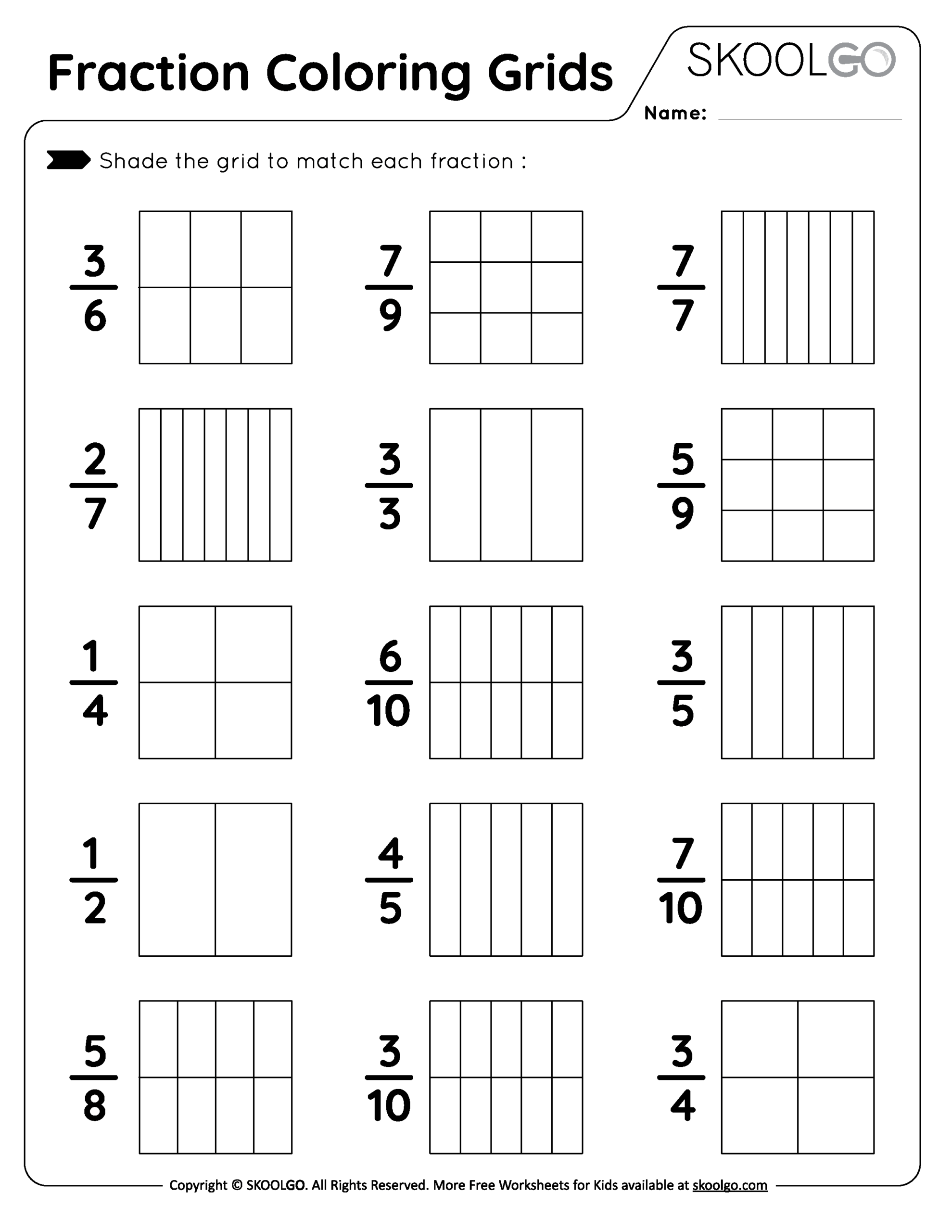 Fraction Coloring Grids Free Worksheet For Kids SKOOLGO Fun Math Fraction Worksheets For 3rd Graders Made By Teachers