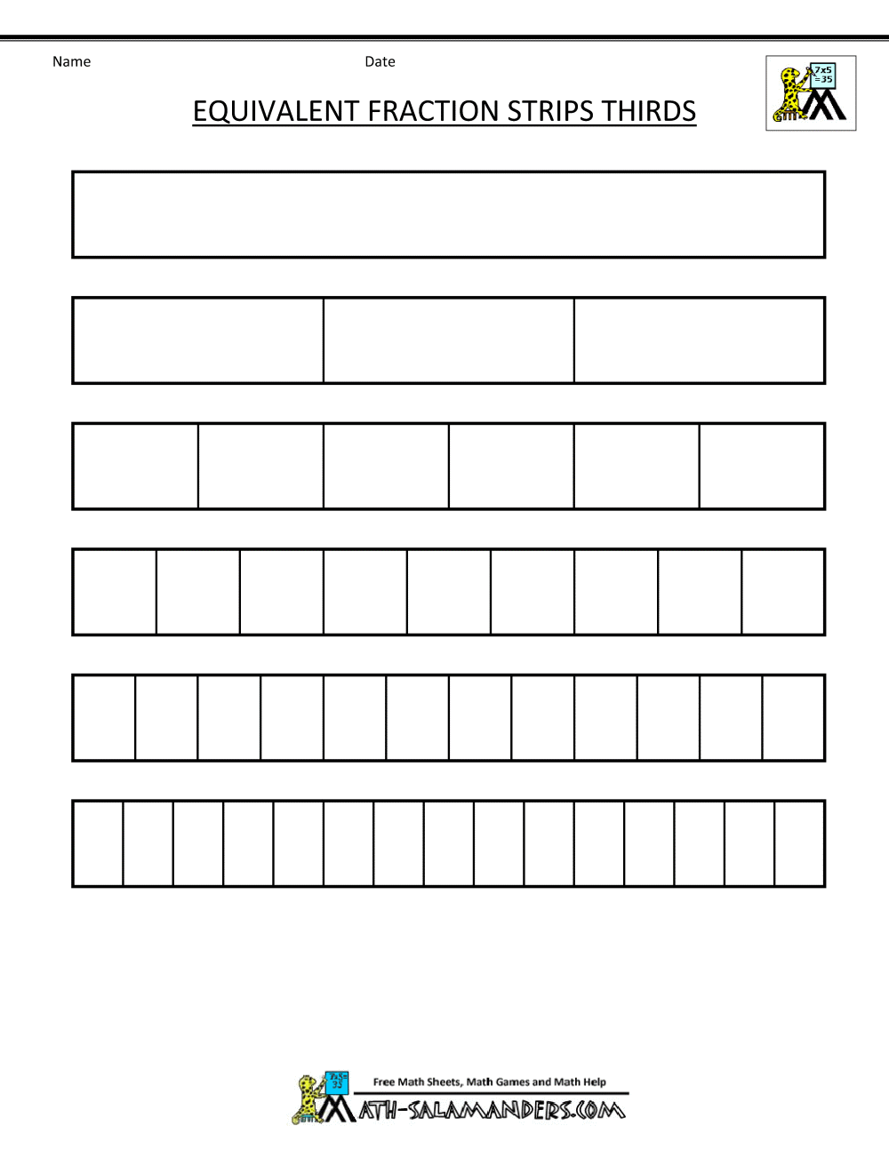 Fraction Strip Equivalent Fractions