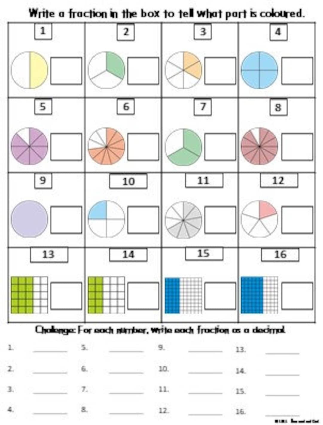 Fractions Math Worksheets Grade 4th 5th 6th Etsy Fractions Worksheets K12 Math Worksheets