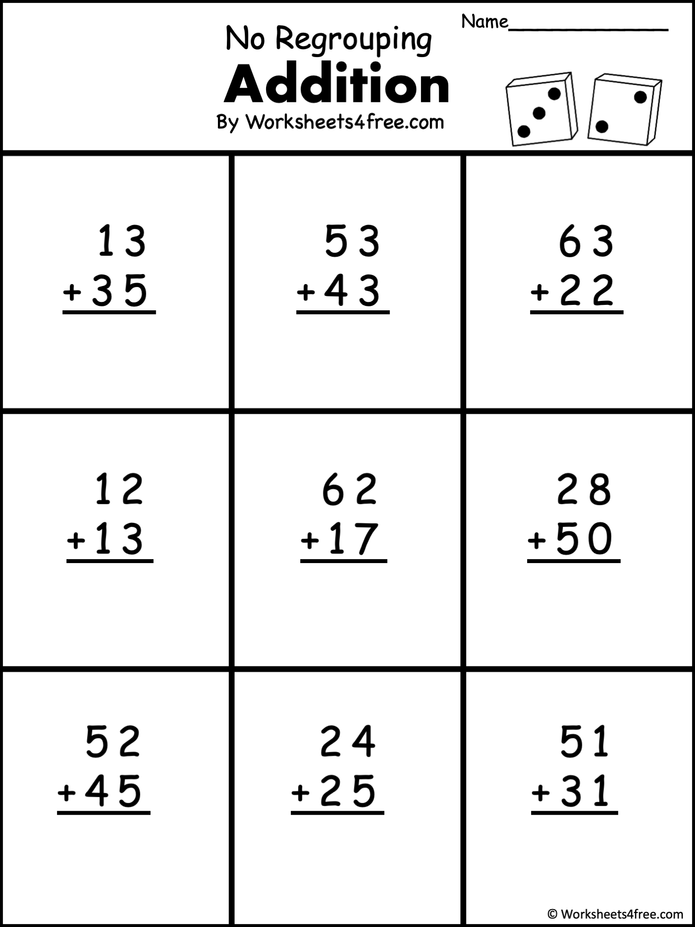 2 Digit Addition Without Regrouping