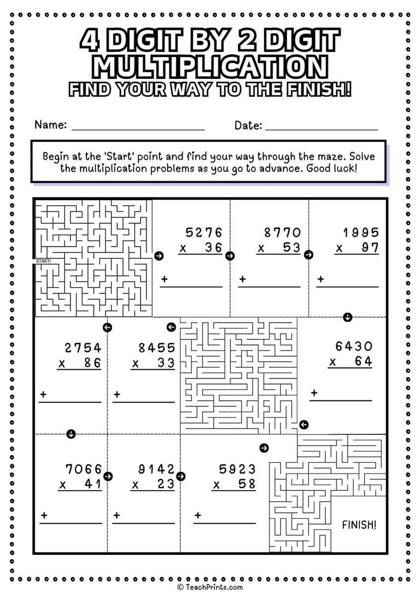 Free 4 Digit By 2 Digit Multiplication Worksheets Teach Prints