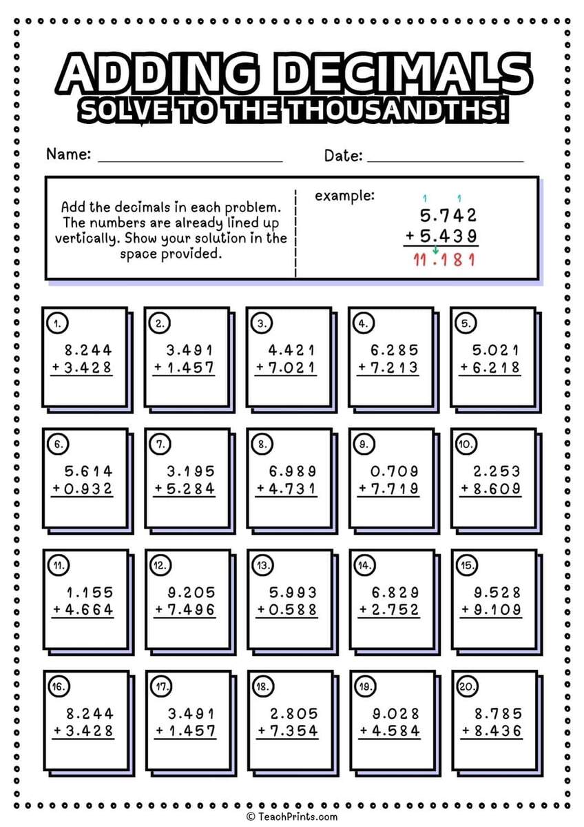 Free Adding Decimals Worksheets Teach Prints Free Adding Decimals Worksheets Teach Prints