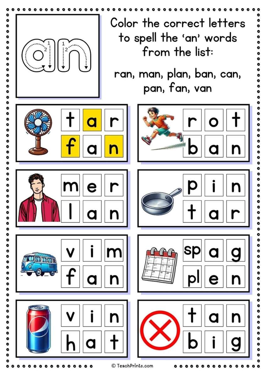 Free An Word Family Worksheets Teach Prints