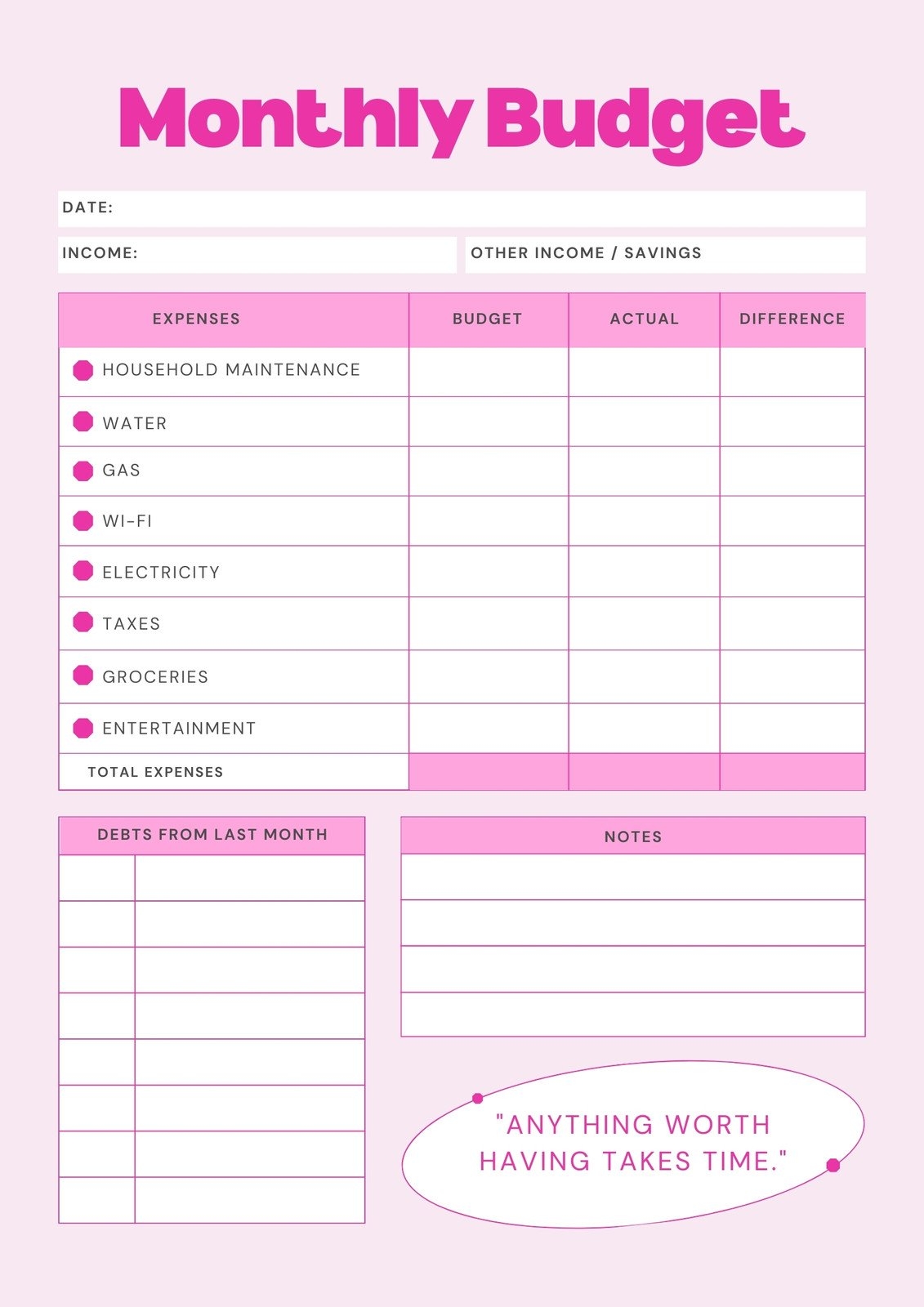 Free And Customizable Budget Templates Canva Simple Budget Worksheet Etsy