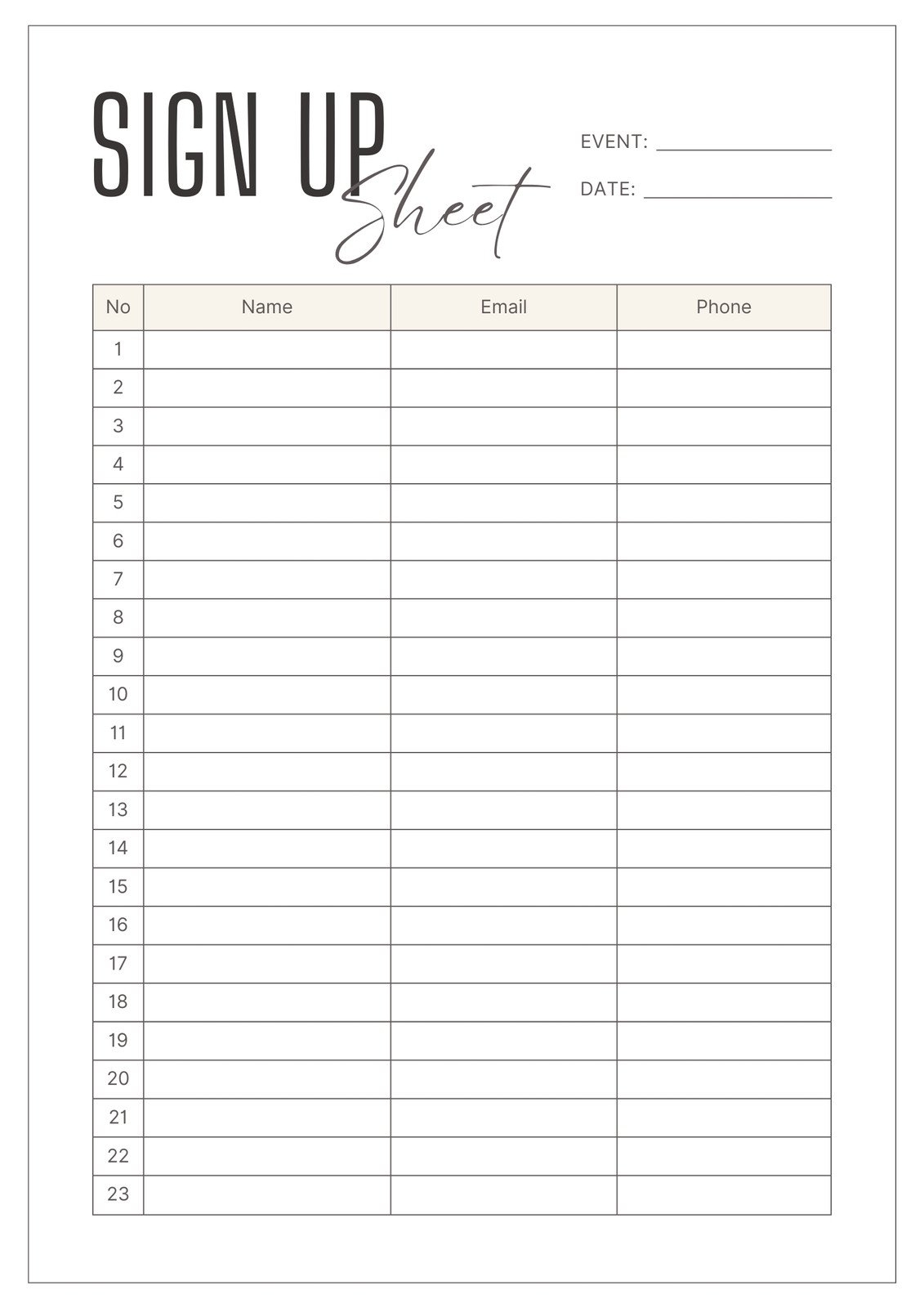 Free And Customizable Sign Up Sheet Templates Free And Customizable Sign Up Sheet Templates