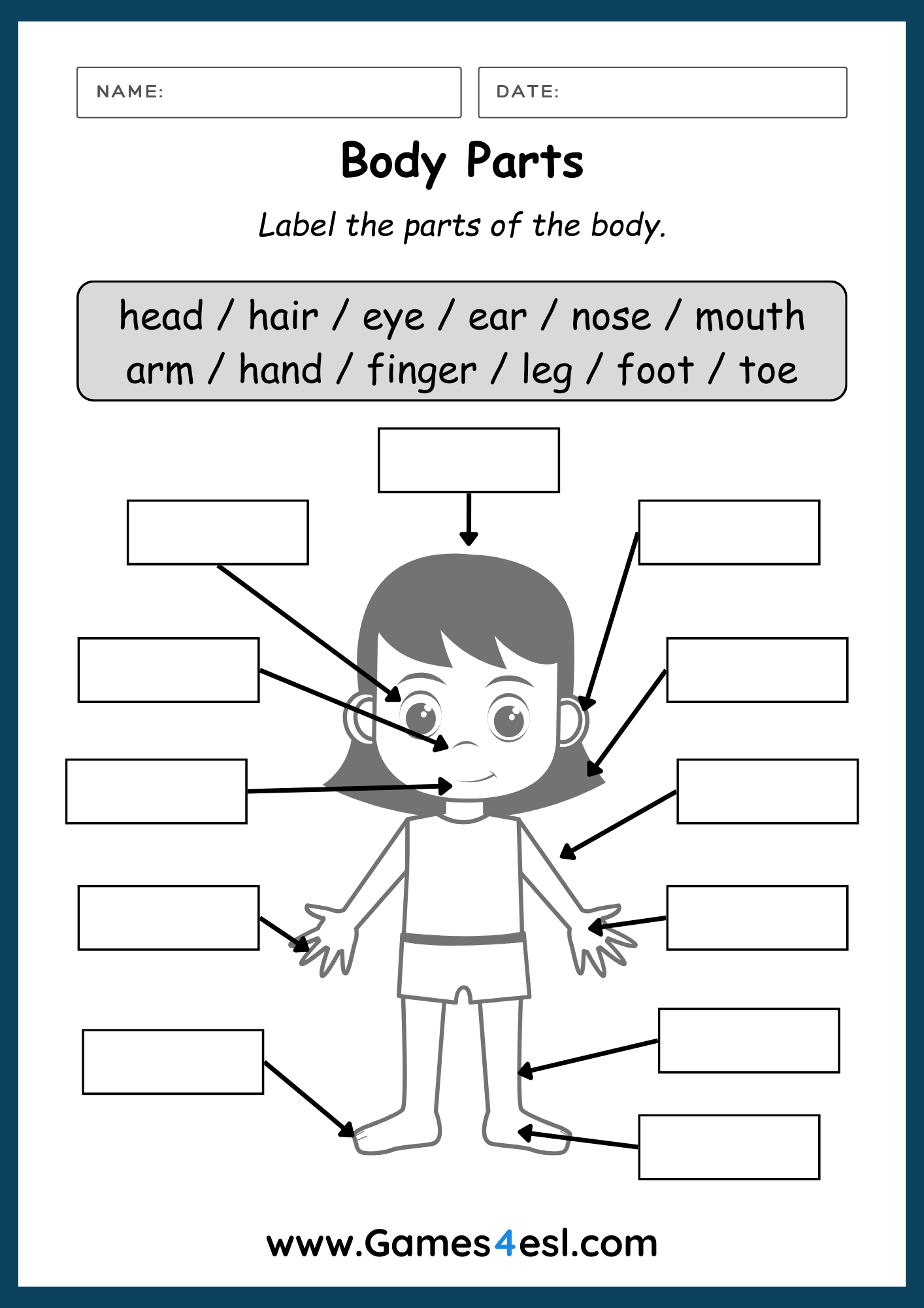 Free Body Parts Worksheets For Kids And Beginner ESL Students Games4esl Free Body Parts Worksheets For Kids And Beginner ESL Students Games4esl