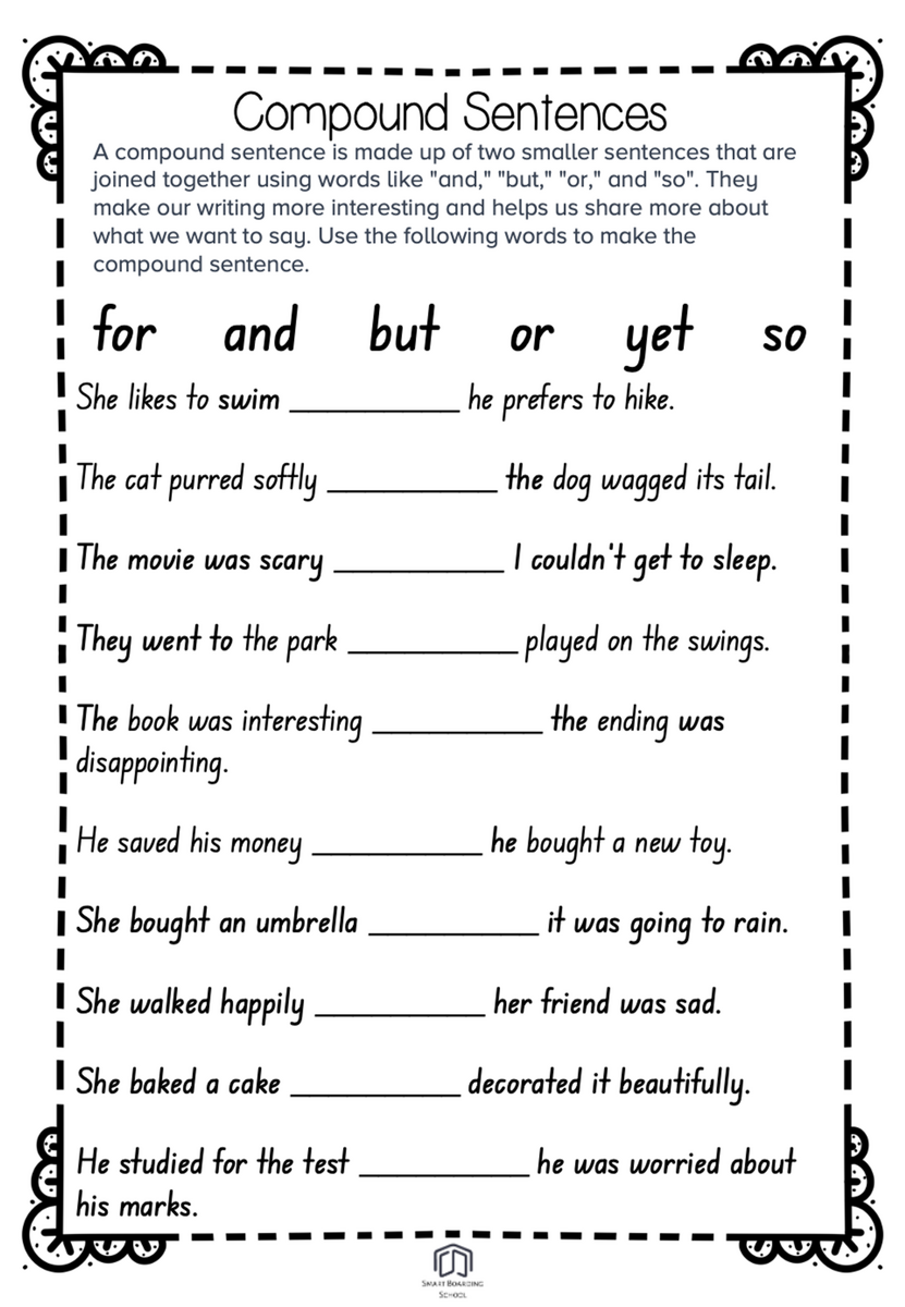 Free Compound Sentence Worksheet Free Compound Sentence Worksheet