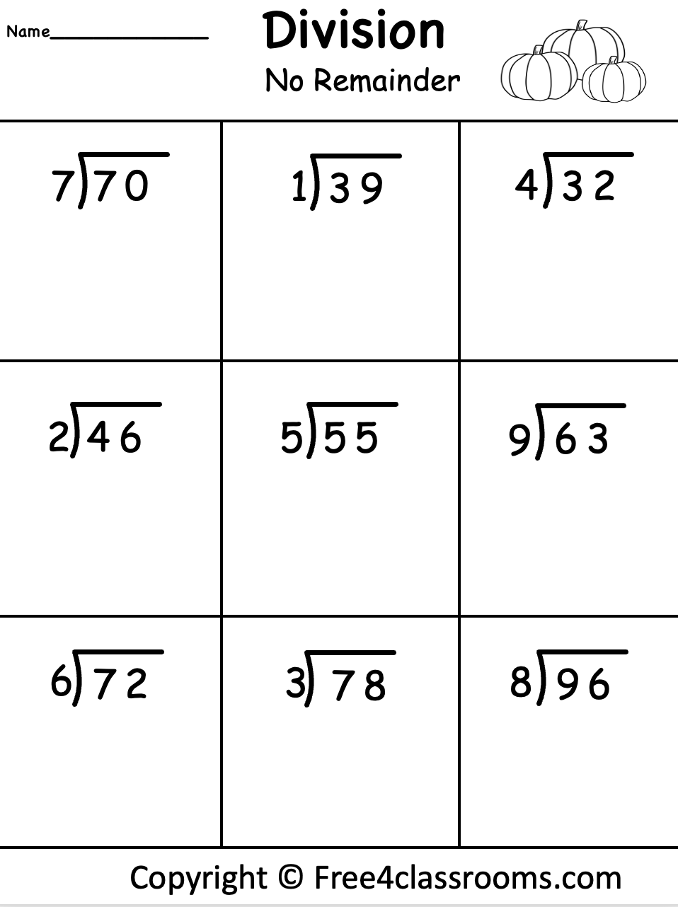 Free Division Worksheet 2 Digits By 1 No Remainder Halloween