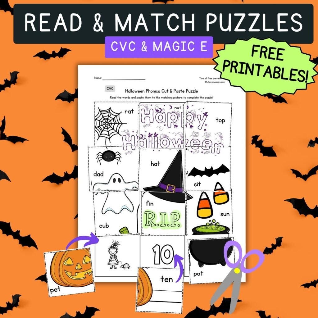 FREE Halloween Read Match Puzzles CVC Magic E Literacy Learn FREE Halloween Read Match Puzzles CVC Magic E Literacy Learn