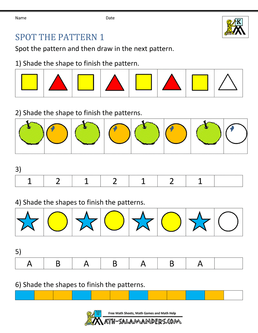 Free Kindergarten Worksheets Spot The Patterns Sequencing To 10 Worksheets