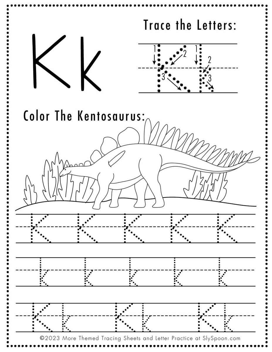Free Letter K Tracing Worksheet Printable Dinosaur Themed Sly Spoon Free Letter K Tracing Worksheet Printable Dinosaur Themed Sly Spoon