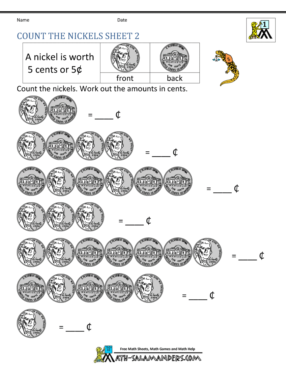 Free Math Money Worksheets 1st Grade