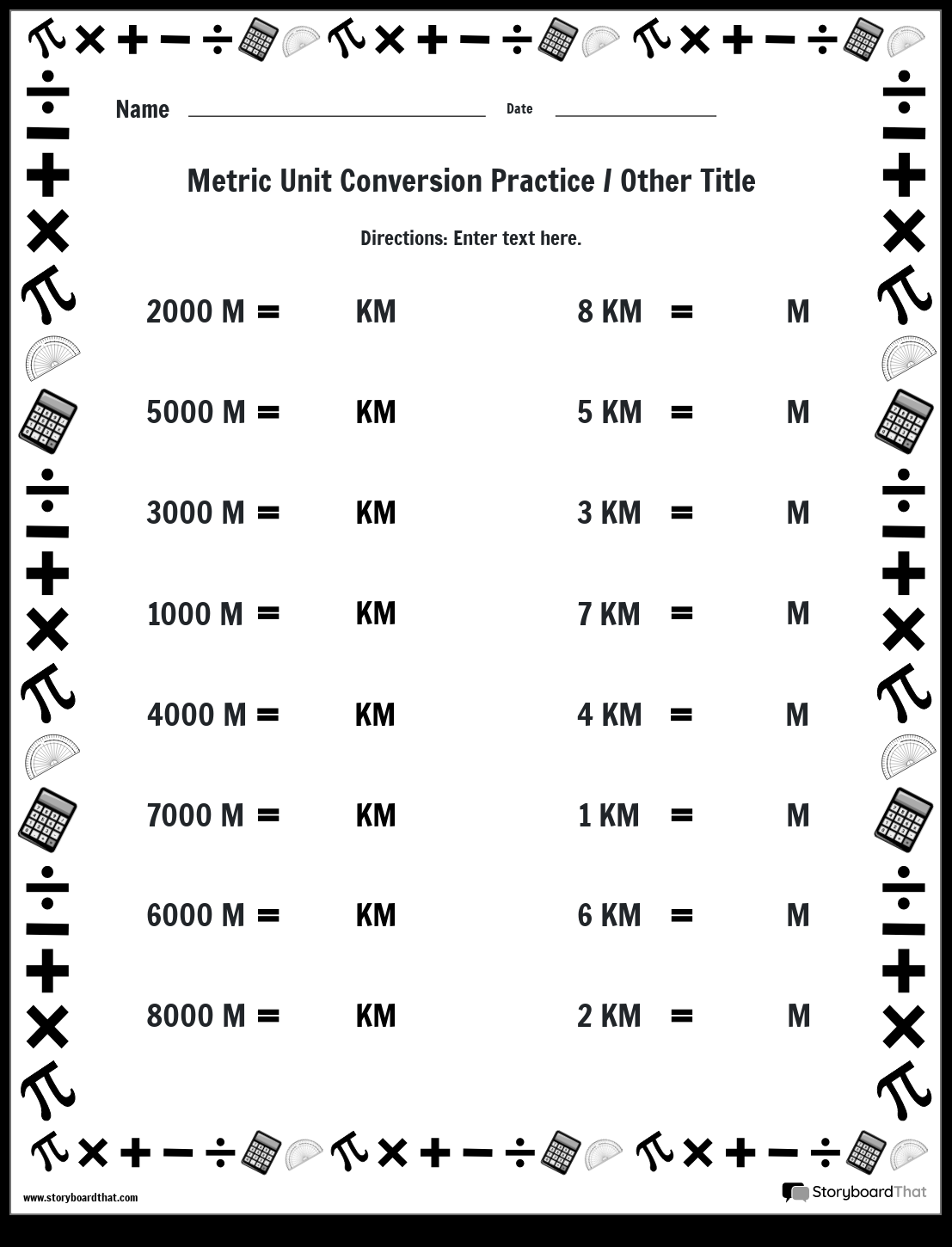 Free Metric Worksheets Customize With Storyboard That