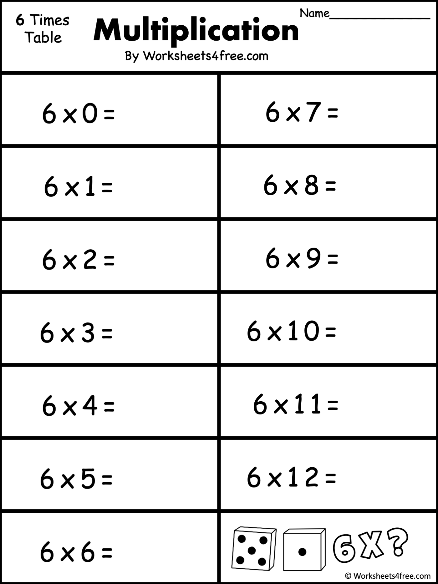 Free Multiplication Worksheet 6s Worksheets4Free 6 Times Table